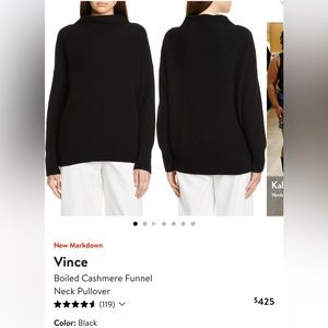 Vince Boiled Cashmere Funnel Neck Sweater - Black/Small